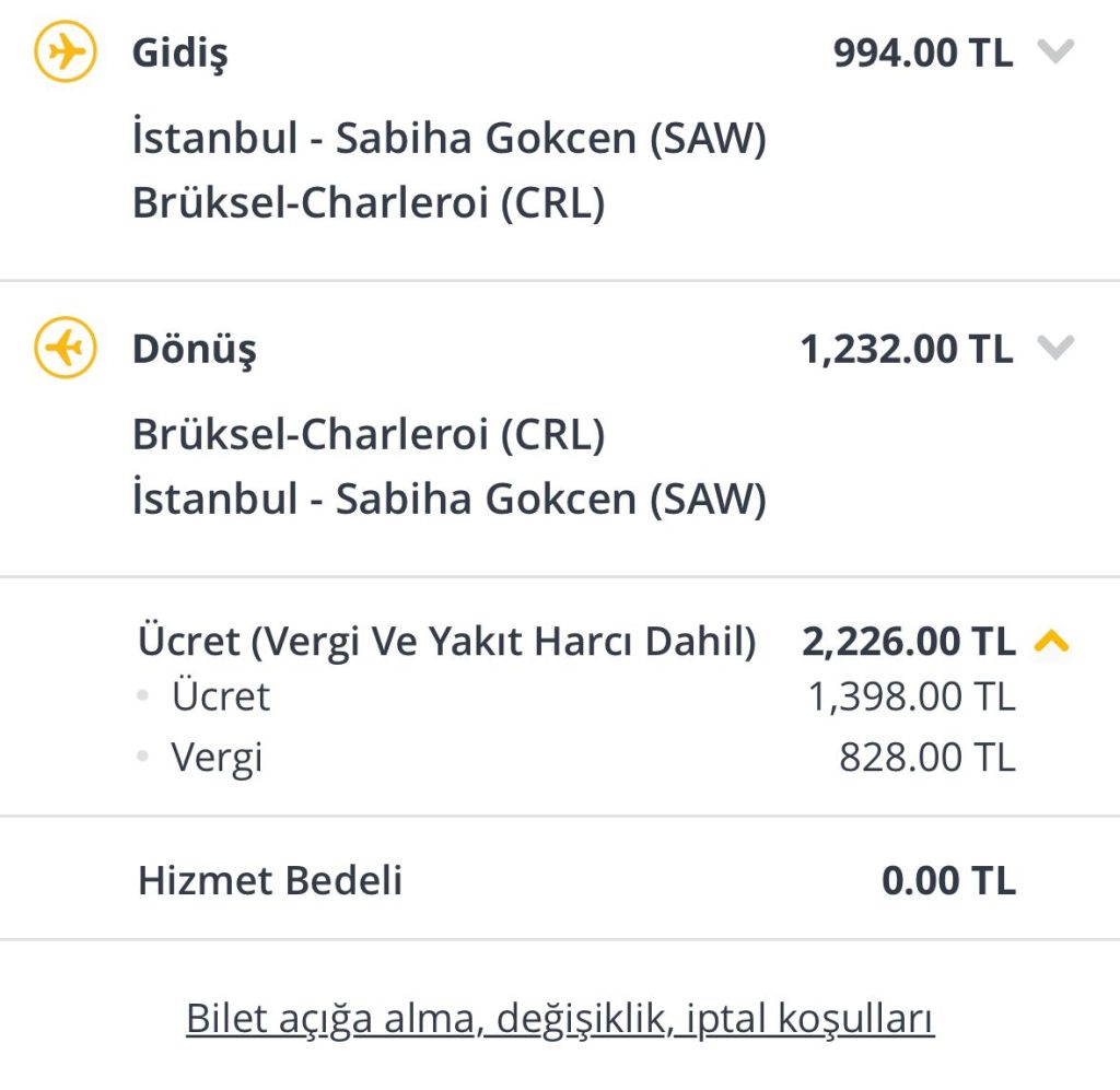 Pegasus Yurt Dışı 9 Euro Kampanyası Örnek biletler