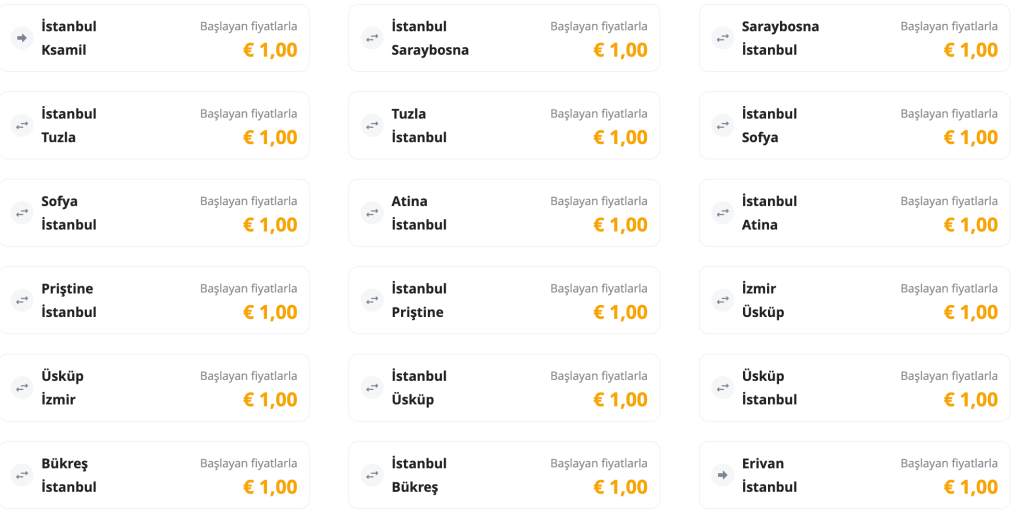 Pegasus Yurt Dışı 1 Euro Kampanyası ÖRNEK BİLETLER