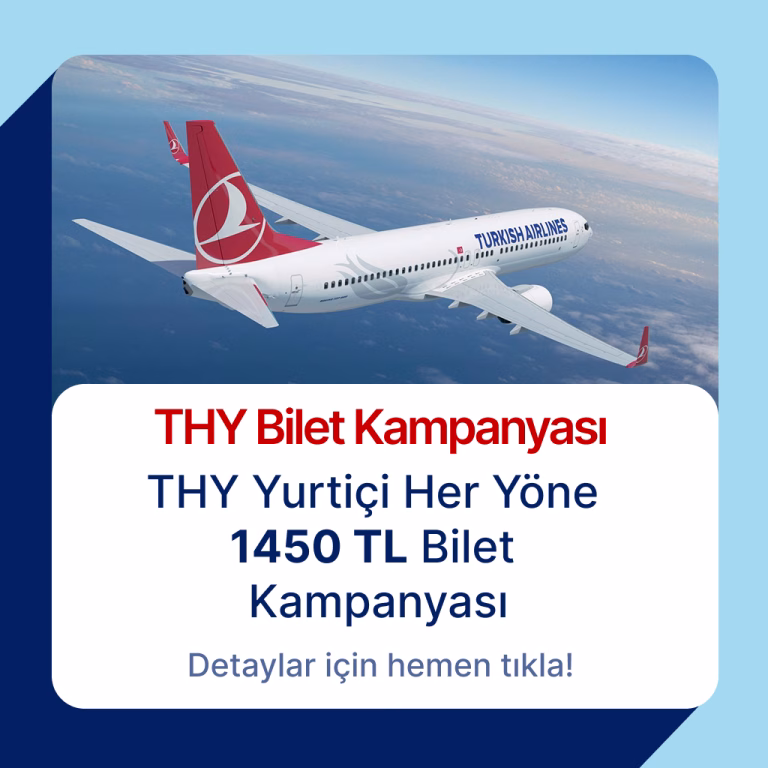 THY'nin 1 Ekim - 20 Kasım 2026 tarihli yurt içi uçak bileti kampanyası başladı! İstanbul Havalimanı merkezli tek yön direkt uçuşları 1.449 TL'ye hemen keşfedin.